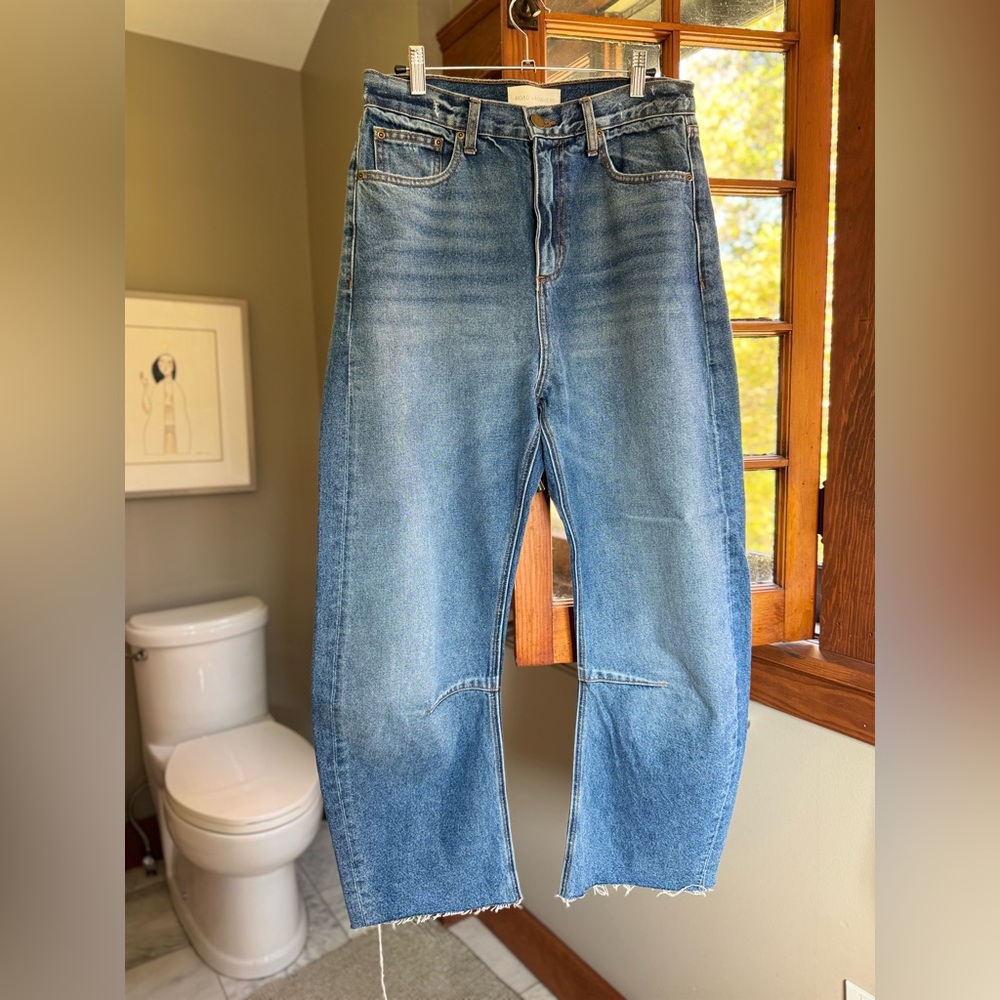 High Rise Women's Barrel Leg Blue Jeans